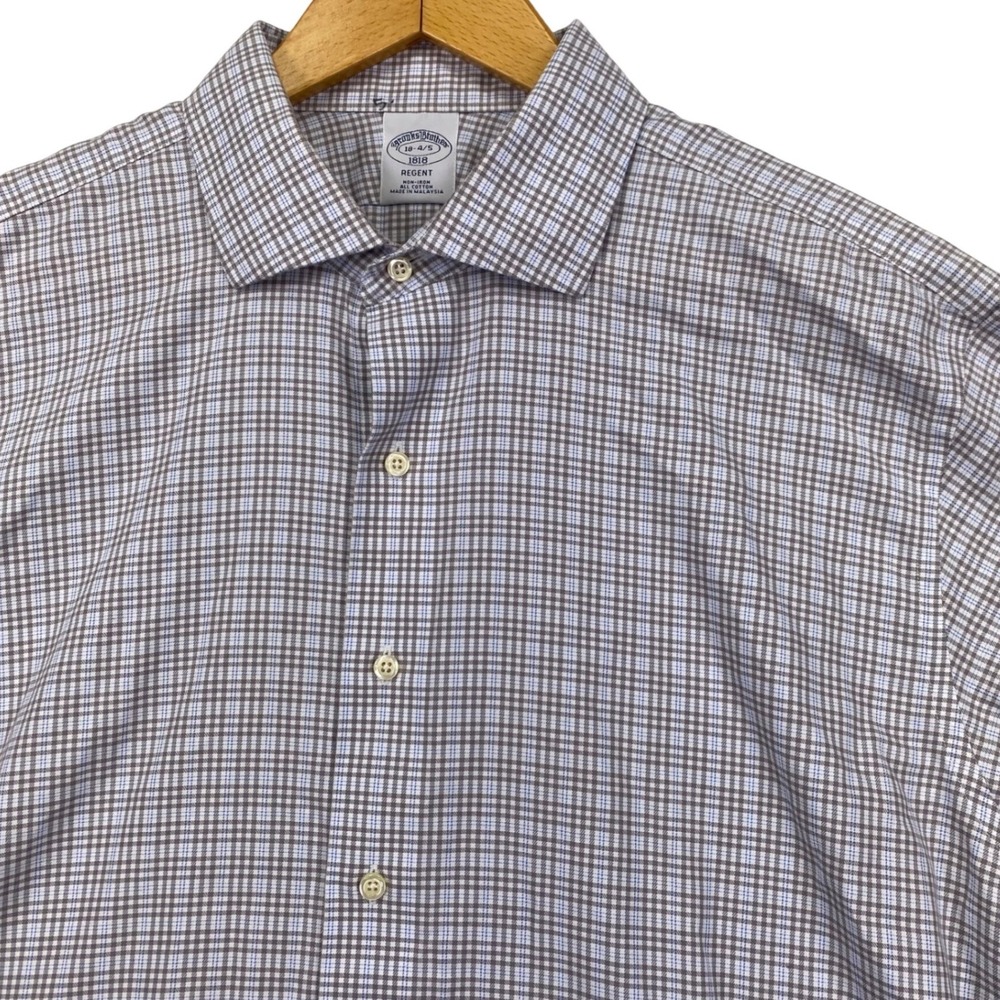 Brooks Brothers Dress Shirt Mens‎ 18-4/5 Blue Gray Check Regent Non-Iron Cotton